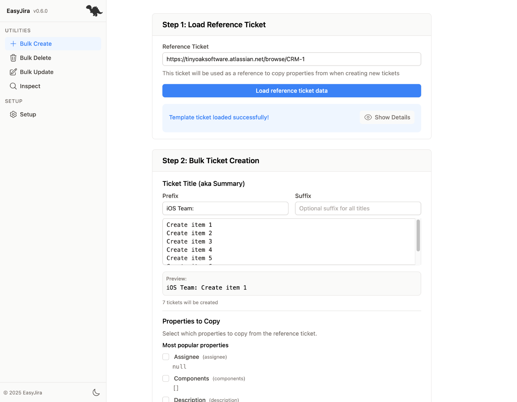 Easy Jira application screenshot